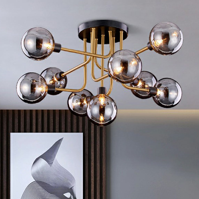 Glass Modo Ceiling Mount Chandelier Postmodern Black and Brass Semi Flush Light Fixture