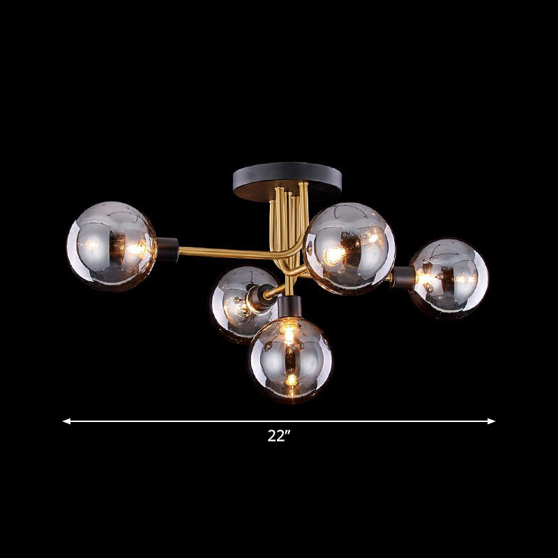 Glass Modo Ceiling Mount Chandelier Postmodern Black and Brass Semi Flush Light Fixture