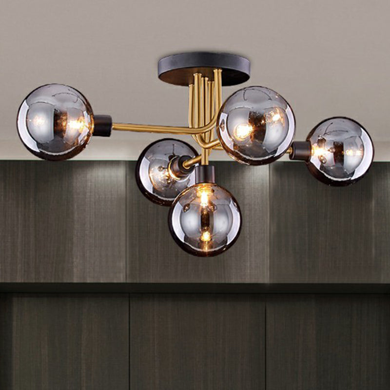 Glass Modo Ceiling Mount Chandelier Postmodern Black and Brass Semi Flush Light Fixture