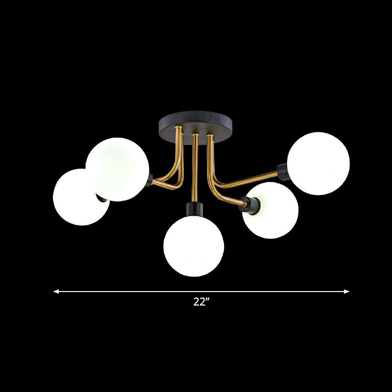 Glass Modo Ceiling Mount Chandelier Postmodern Black and Brass Semi Flush Light Fixture