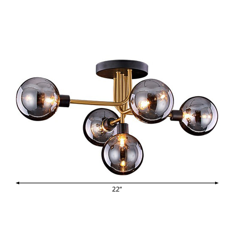 Glass Modo Ceiling Mount Chandelier Postmodern Black and Brass Semi Flush Light Fixture