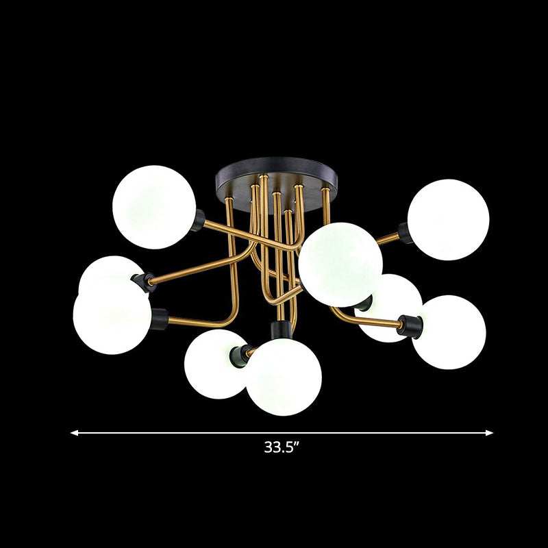 Glass Modo Ceiling Mount Chandelier Postmodern Black and Brass Semi Flush Light Fixture