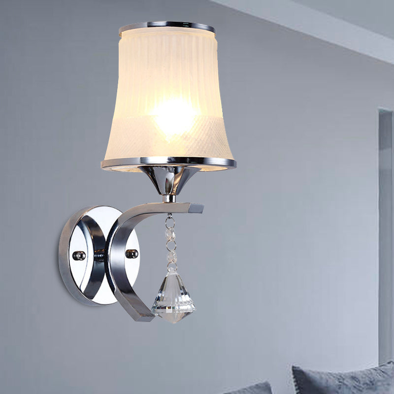Lampada della parete a campana in vetro glassata Stile modernismo 1 illuminazione sconce cromata leggera per camera da letto