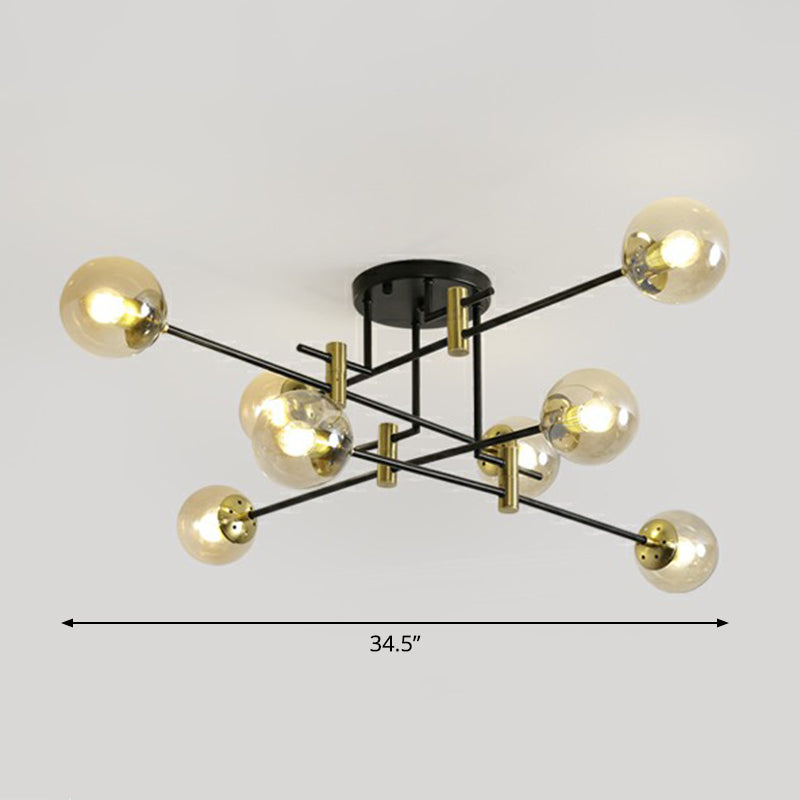 Ball Flush Mount Ceiling Light Minimalist Glass Bedroom Semi Flush Mount Fixture in Black