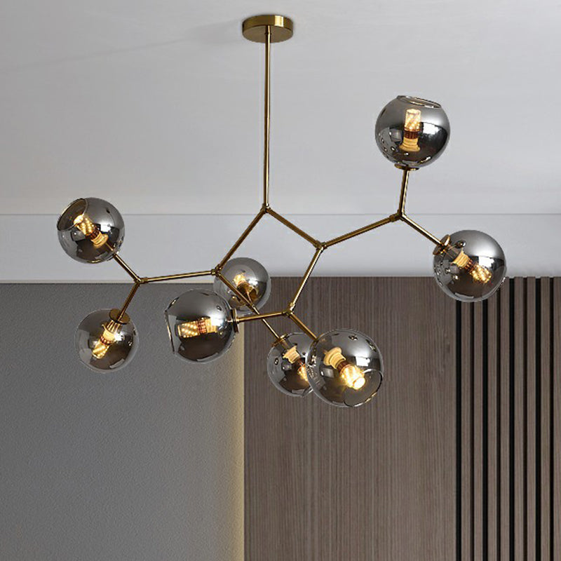 Finitura in ottone Finitura molecolare lampadario Postmodern Metal Hanging Light con tonalità in vetro a sfera