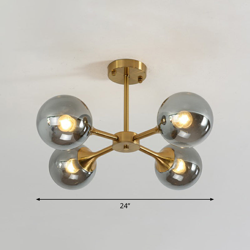 Sfera di vetro Illuminazione lampadario Finitura in ottone postmoderno Finitura sospesa per camera da letto