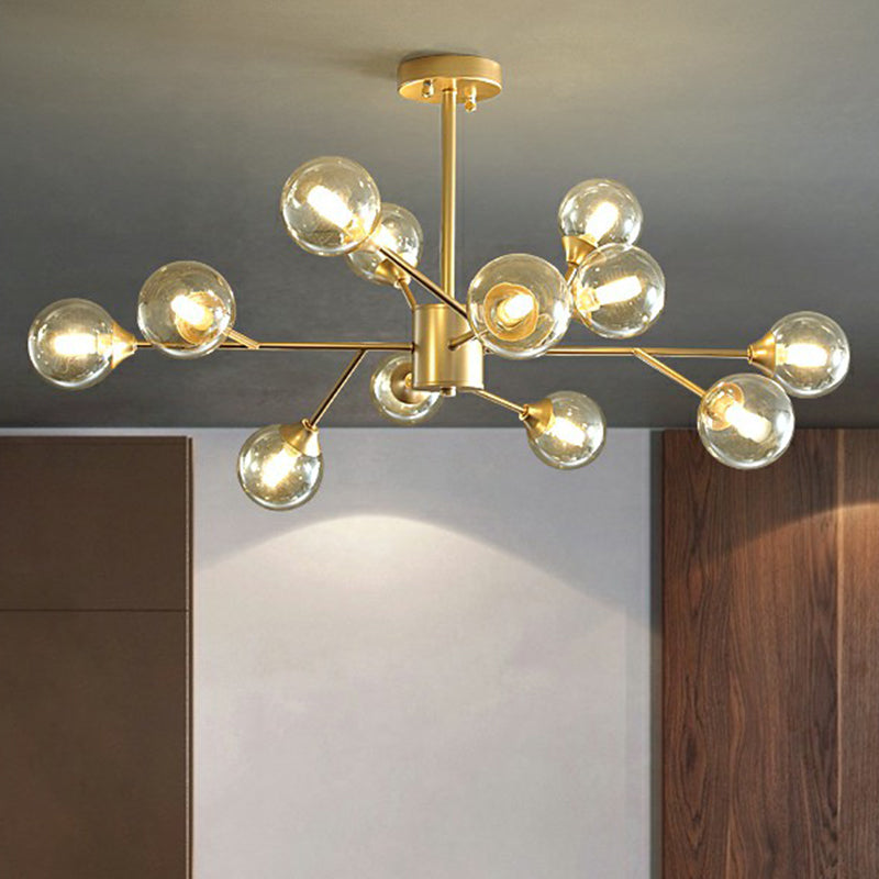 Gold Finish Zweig Kronleuchter Lampe zeitgenössische klare Ballglas Anhänger Beleuchtung für Schlafzimmer