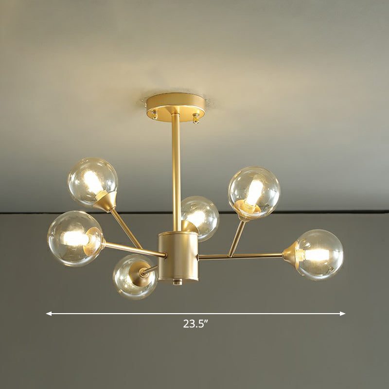 Gold Finish Zweig Kronleuchter Lampe zeitgenössische klare Ballglas Anhänger Beleuchtung für Schlafzimmer