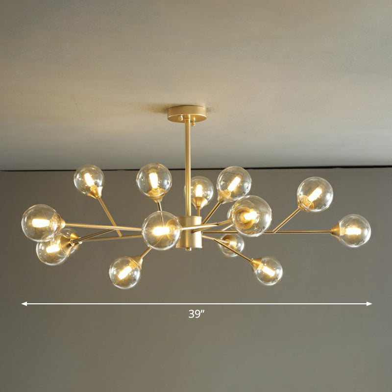 Gold Finish Zweig Kronleuchter Lampe zeitgenössische klare Ballglas Anhänger Beleuchtung für Schlafzimmer
