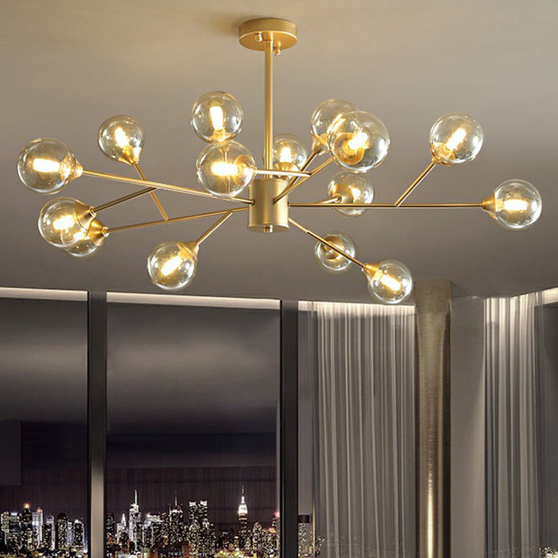 Gold Finish Zweig Kronleuchter Lampe zeitgenössische klare Ballglas Anhänger Beleuchtung für Schlafzimmer