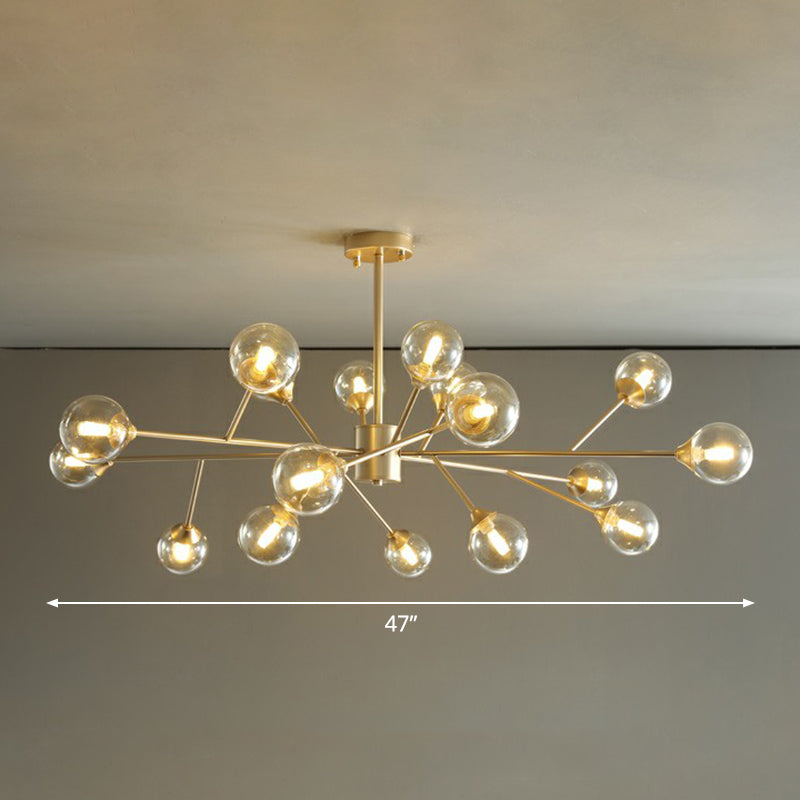 Gold Finish Zweig Kronleuchter Lampe zeitgenössische klare Ballglas Anhänger Beleuchtung für Schlafzimmer