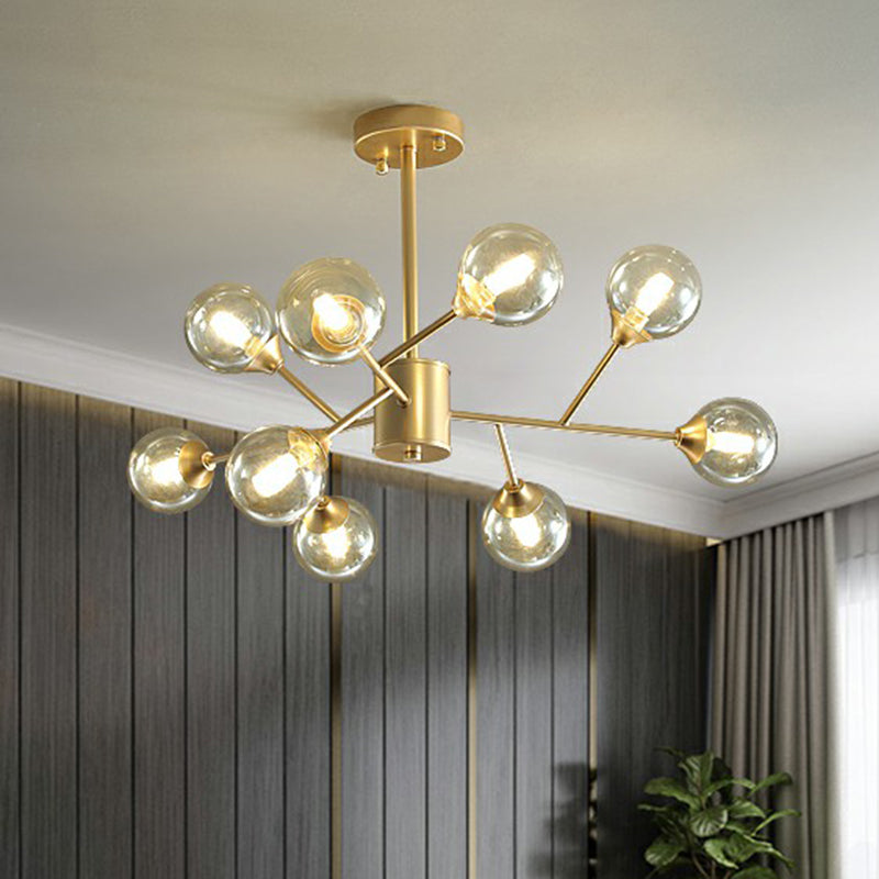Gold Finish Zweig Kronleuchter Lampe zeitgenössische klare Ballglas Anhänger Beleuchtung für Schlafzimmer