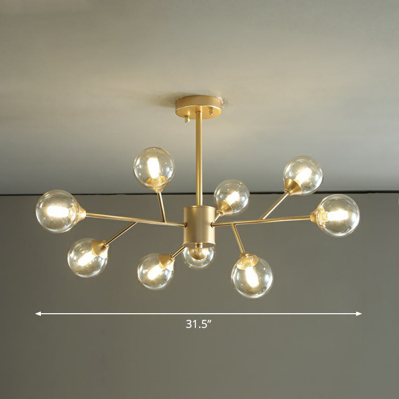 Gold Finish Zweig Kronleuchter Lampe zeitgenössische klare Ballglas Anhänger Beleuchtung für Schlafzimmer