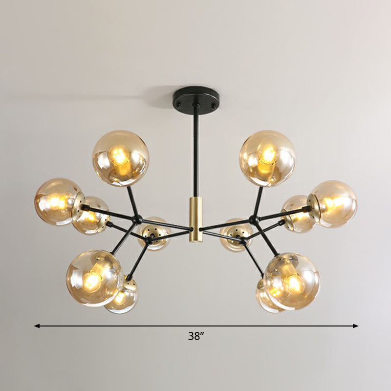 Postmodern Molecule Hanging Light Ball Glass Bedroom Chandelier in Black and Brass