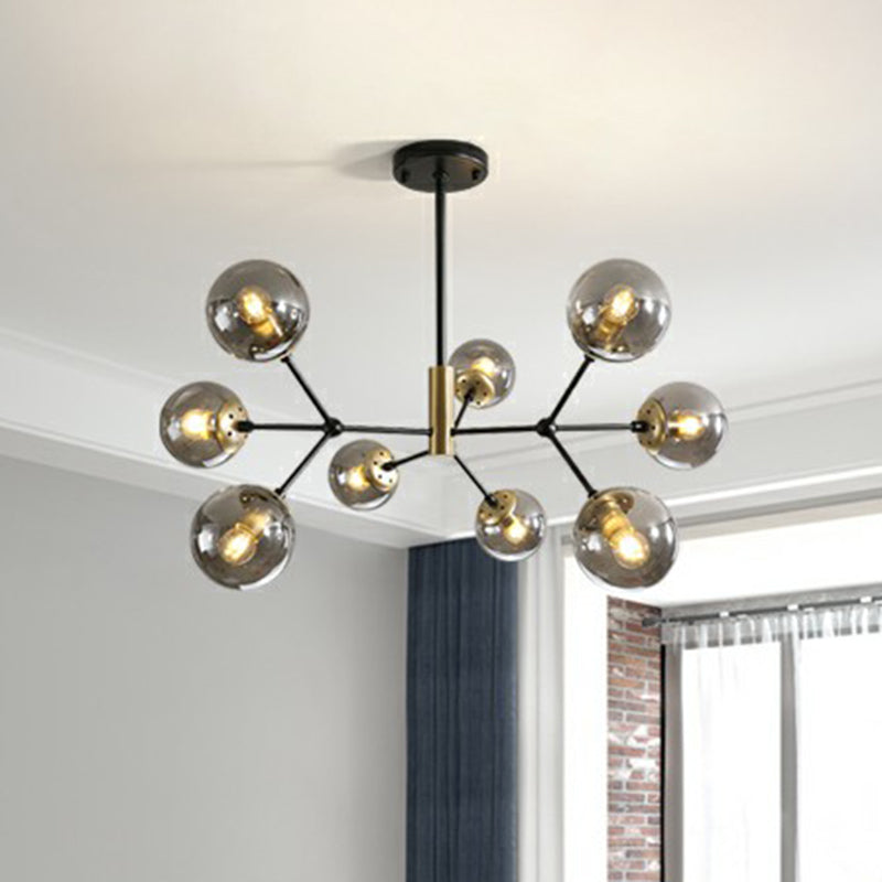 Postmodern Molecule Hanging Light Ball Glass Bedroom Chandelier in Black and Brass
