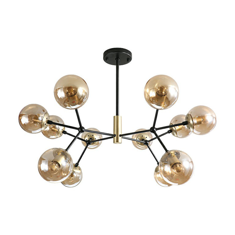 Postmodern Molecule Hanging Light Ball Glass Bedroom Chandelier in Black and Brass