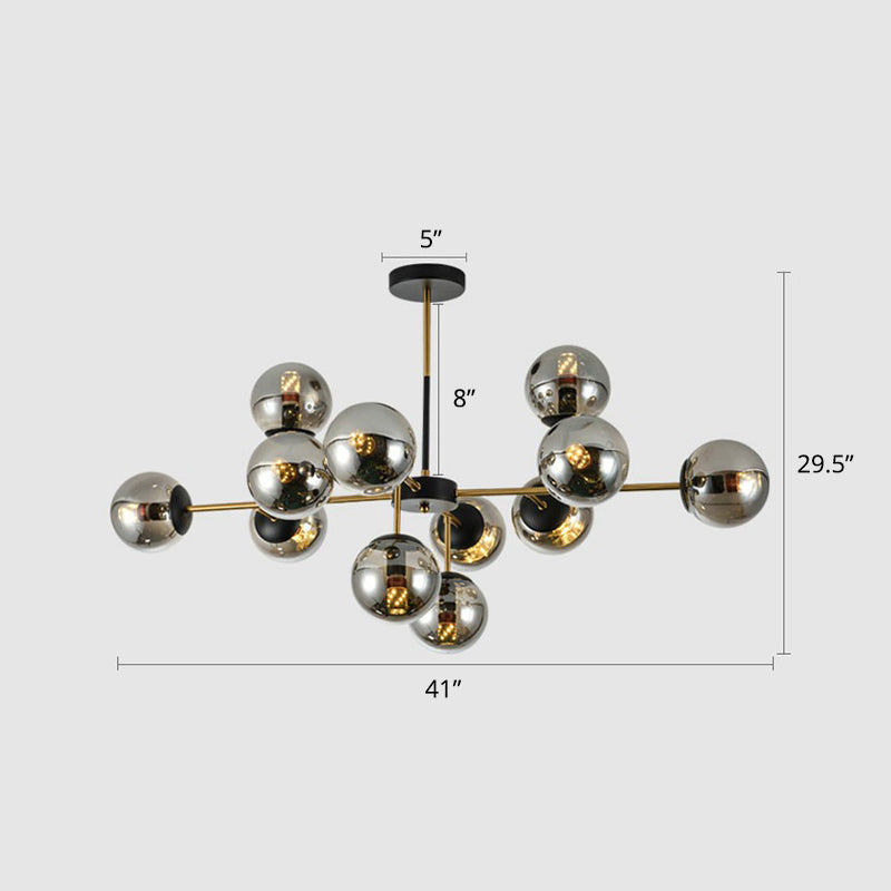 Black-Brass Spherical Chandelier Light Nordic Glass Ceiling Suspension Lamp for Dining Room