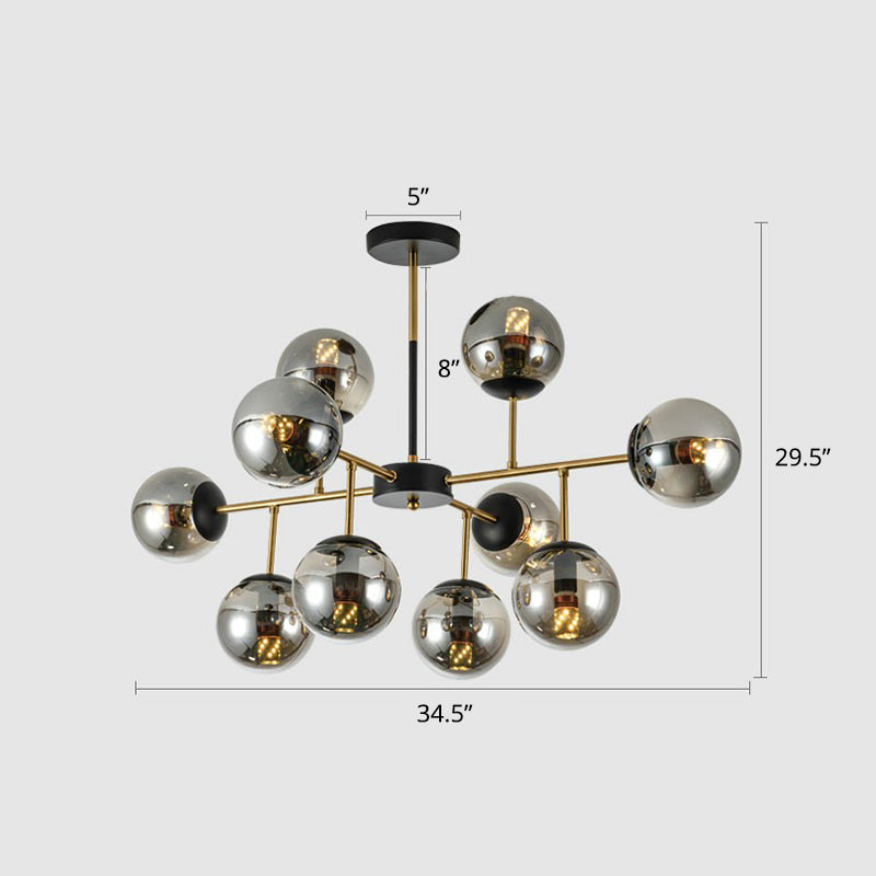 Black-Brass Spherical Chandelier Light Nordic Glass Ceiling Suspension Lamp for Dining Room