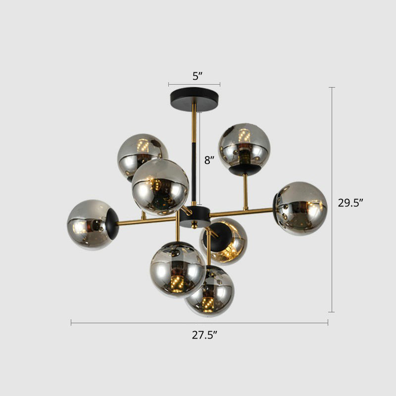 Black-Brass Spherical Chandelier Light Nordic Glass Ceiling Suspension Lamp for Dining Room