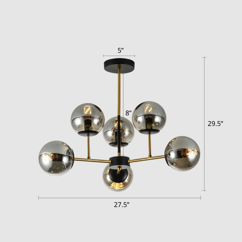 Black-Brass Spherical Chandelier Light Nordic Glass Ceiling Suspension Lamp for Dining Room