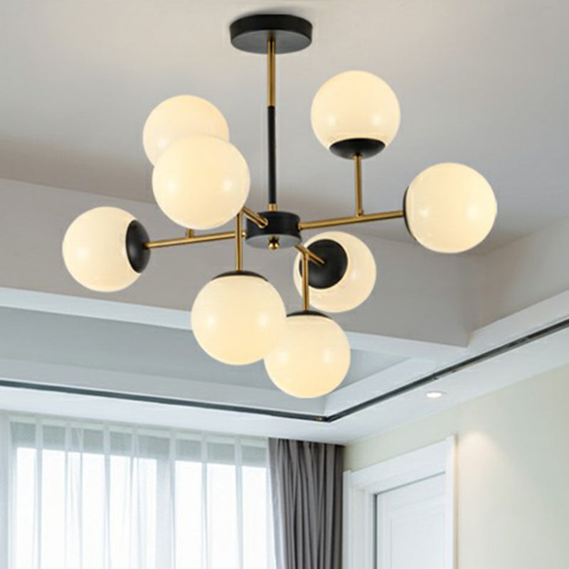 Black-Brass Spherical Chandelier Light Nordic Glass Ceiling Suspension Lamp for Dining Room