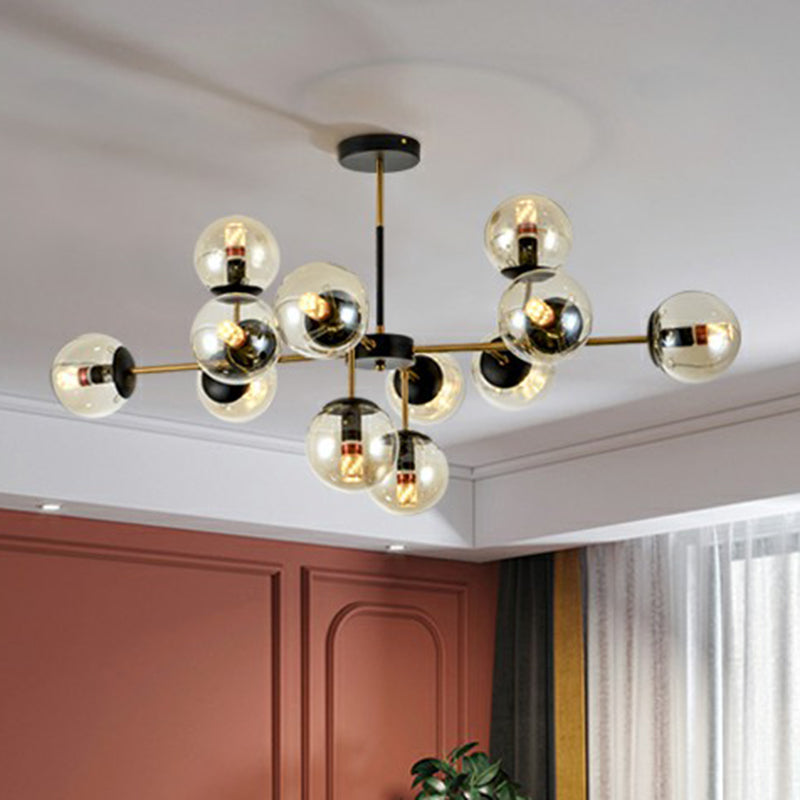 Black-Brass Spherical Chandelier Light Nordic Glass Ceiling Suspension Lamp for Dining Room