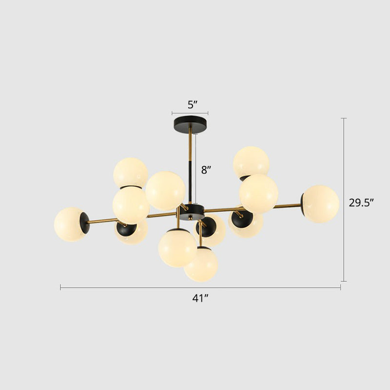Black-Brass Spherical Chandelier Light Nordic Glass Ceiling Suspension Lamp for Dining Room