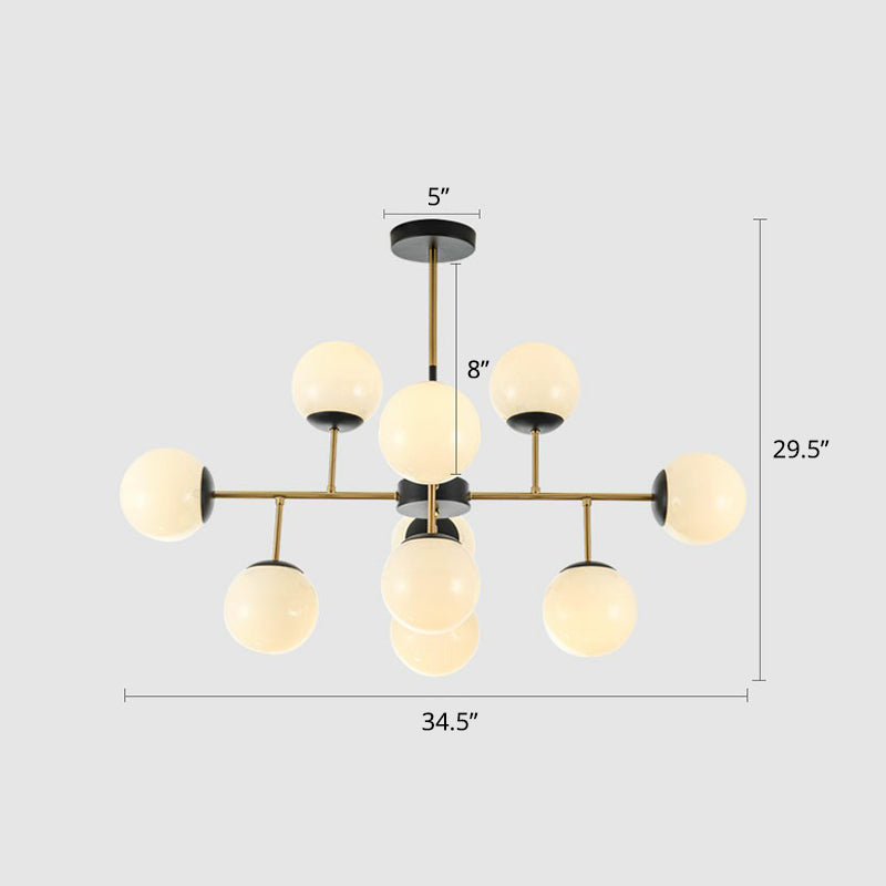 Black-Brass Spherical Chandelier Light Nordic Glass Ceiling Suspension Lamp for Dining Room