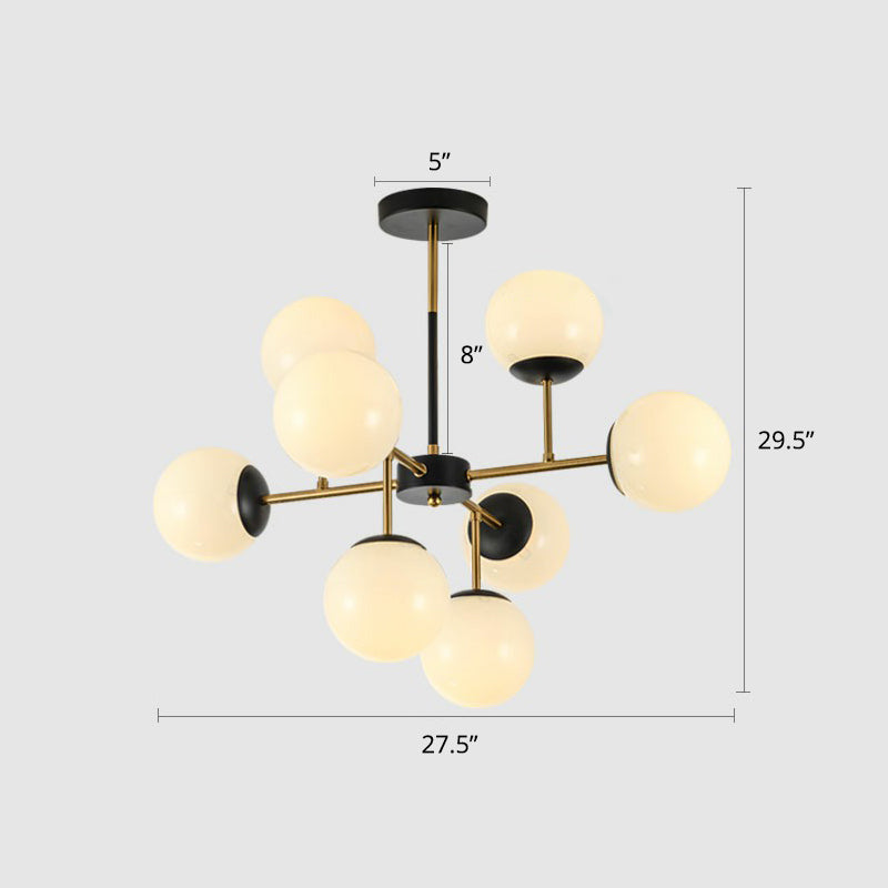 Black-Brass Spherical Chandelier Light Nordic Glass Ceiling Suspension Lamp for Dining Room