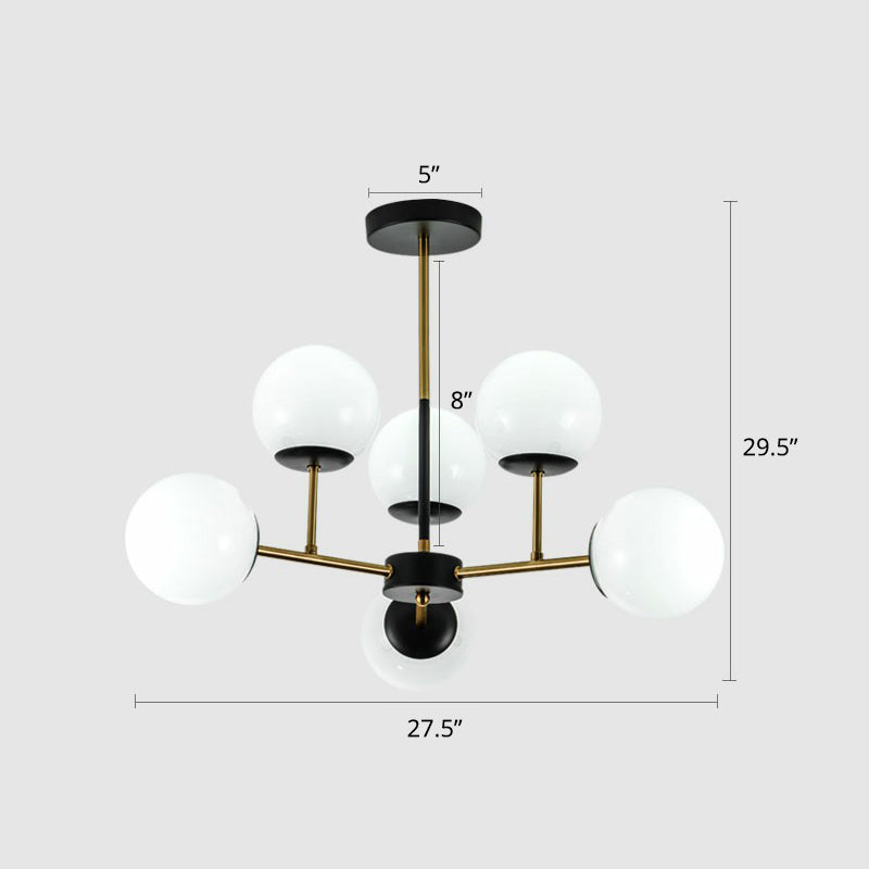 Black-Brass Spherical Chandelier Light Nordic Glass Ceiling Suspension Lamp for Dining Room