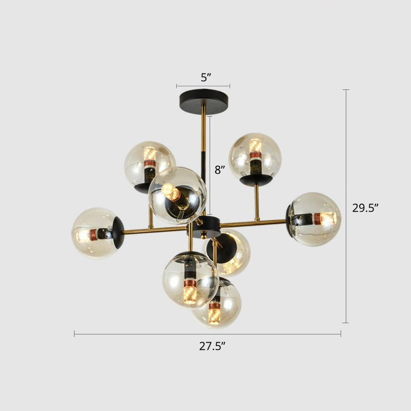 Black-Brass Spherical Chandelier Light Nordic Glass Ceiling Suspension Lamp for Dining Room