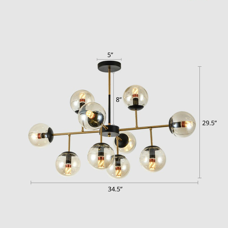 Black-Brass Spherical Chandelier Light Nordic Glass Ceiling Suspension Lamp for Dining Room