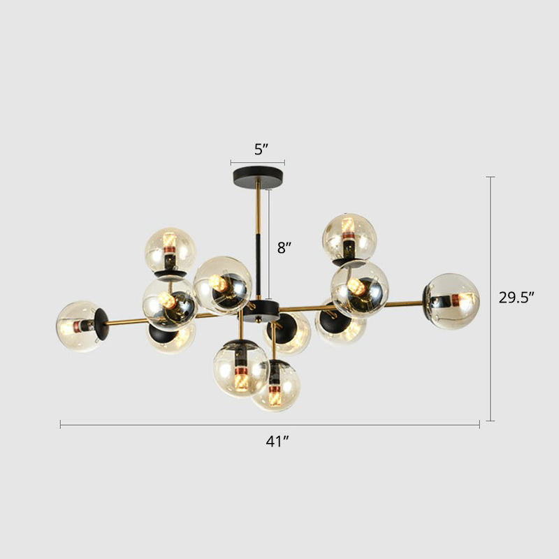 Black-Brass Spherical Chandelier Light Nordic Glass Ceiling Suspension Lamp for Dining Room