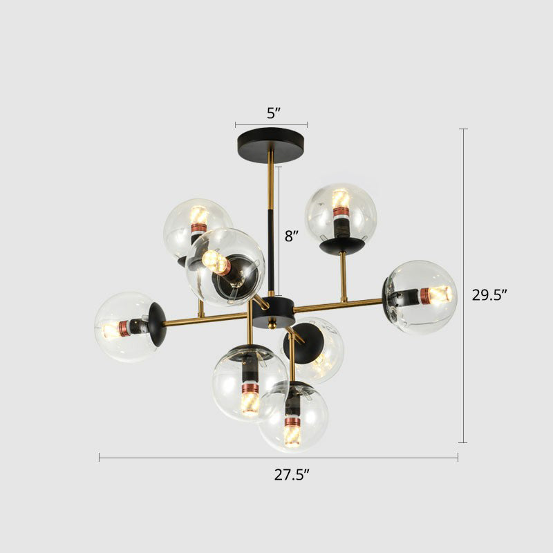 Black-Brass Spherical Chandelier Light Nordic Glass Ceiling Suspension Lamp for Dining Room