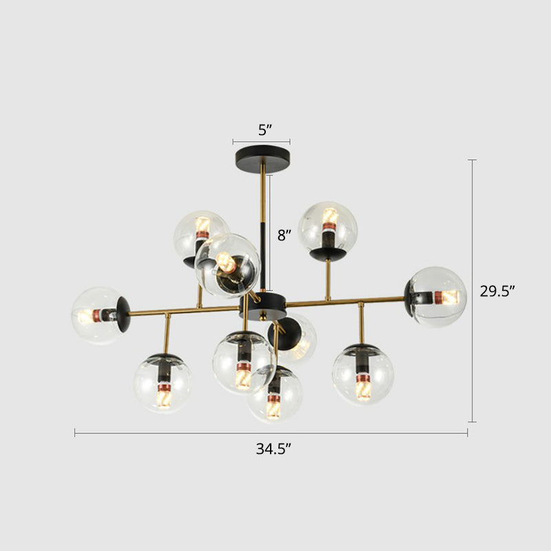 Black-Brass Spherical Chandelier Light Nordic Glass Ceiling Suspension Lamp for Dining Room