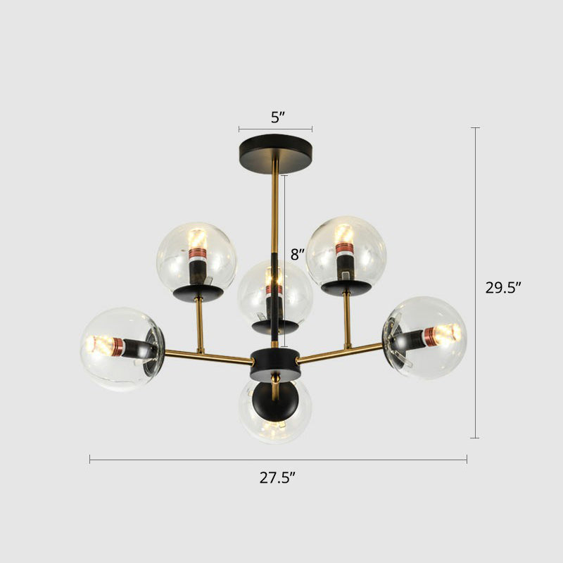 Black-Brass Spherical Chandelier Light Nordic Glass Ceiling Suspension Lamp for Dining Room