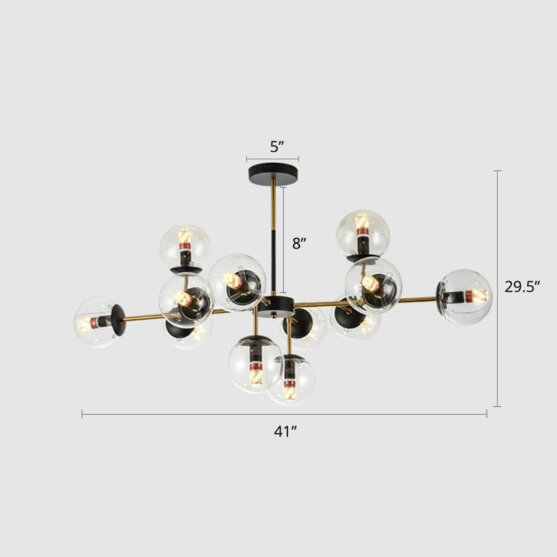 Black-Brass Spherical Chandelier Light Nordic Glass Ceiling Suspension Lamp for Dining Room