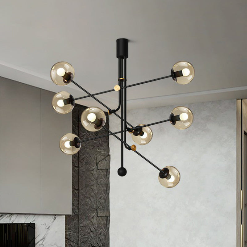 Minimalistic Chandelier Black Vertical Suspension Light with Ball Glass Shade for Restaurant