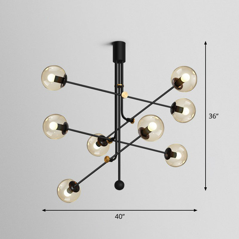 Minimalistic Chandelier Black Vertical Suspension Light with Ball Glass Shade for Restaurant