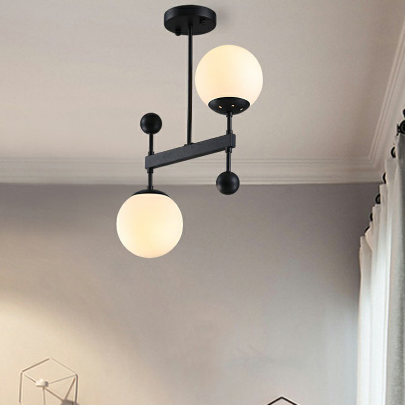 Luce a sospensione sferica di vetro opalino Minimalista lampadario a 2 teste per sala da pranzo