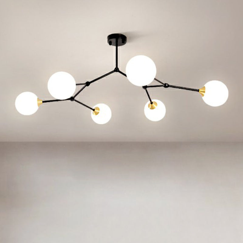 Metal Branch Flush Mount Chandelier Simplicity Semi Flush Ceiling Light with Ball Milk Glass Shade