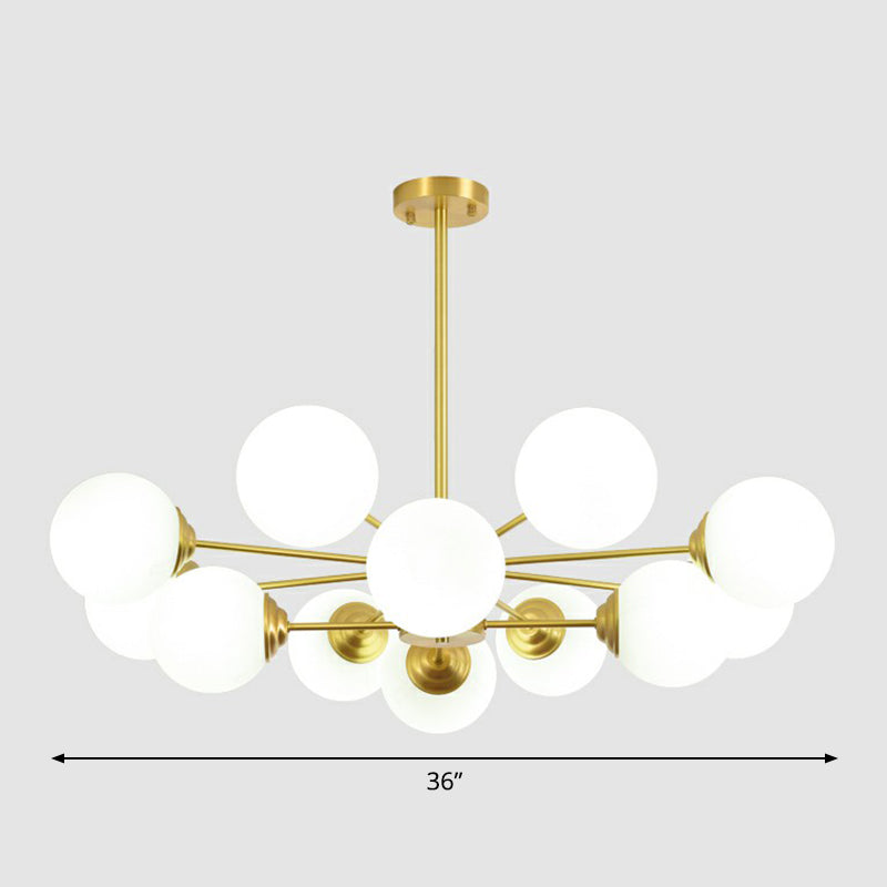 Cream Glass Spherical Chandelier Light Minimalist Brass Ceiling Hang Lamp for Living Room