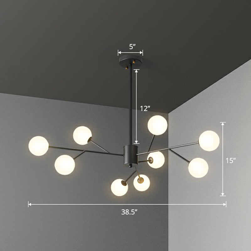 Lampada a sospensione del ramo di illuminazione del lampadario in stile nordico con tonalità di vetro opale a sfera