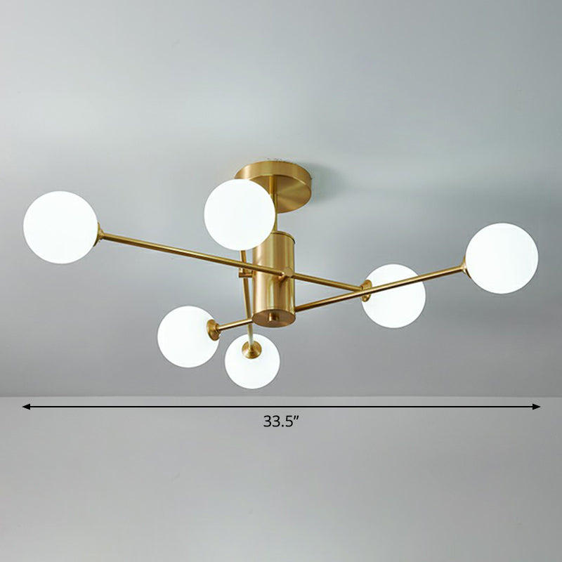 Messing radiale ophanging verlichting postmoderne bolglazen kroonluchterlamp voor woonkamer