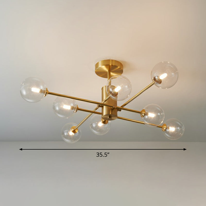 Messing radiale ophanging verlichting postmoderne bolglazen kroonluchterlamp voor woonkamer