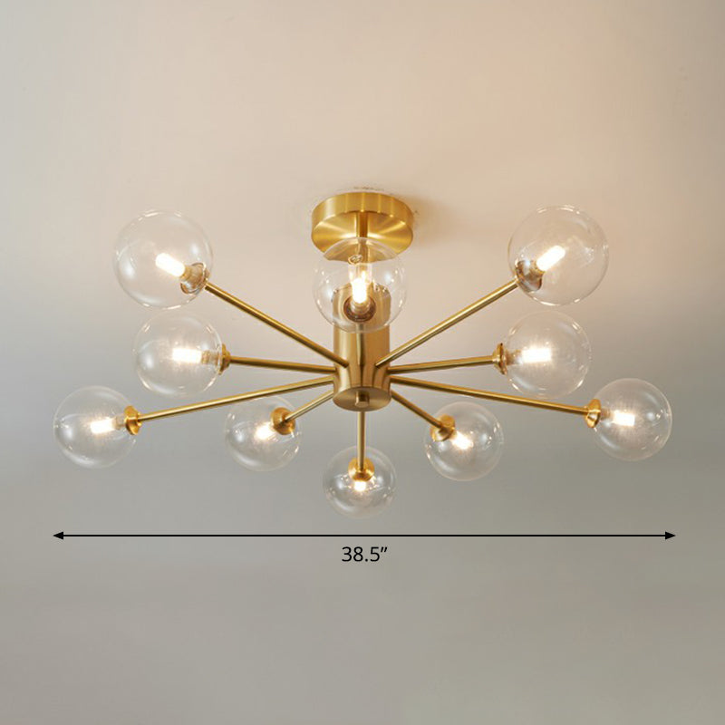 Messing radiale ophanging verlichting postmoderne bolglazen kroonluchterlamp voor woonkamer