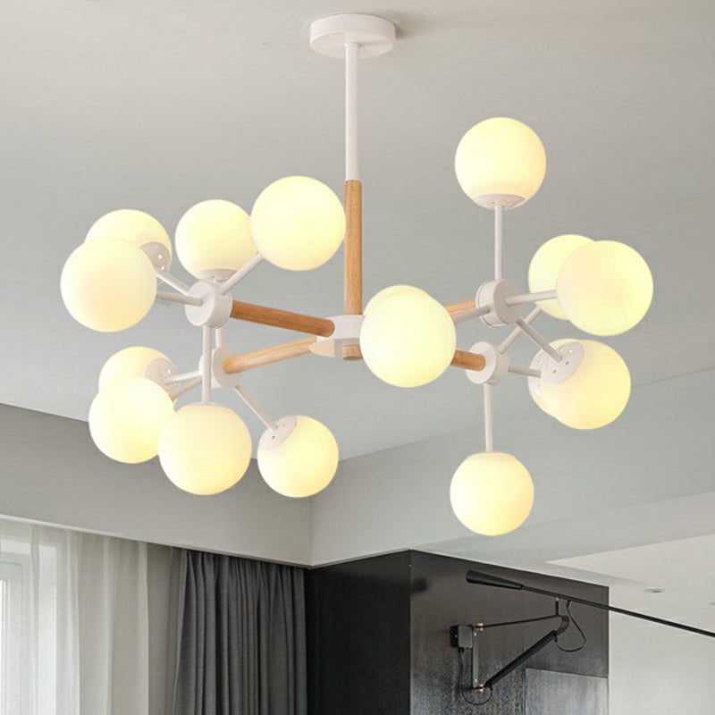 Wood Molecule Chandelier Light Fixture Nordic Metal Pendant Light with Ball Glass Shade