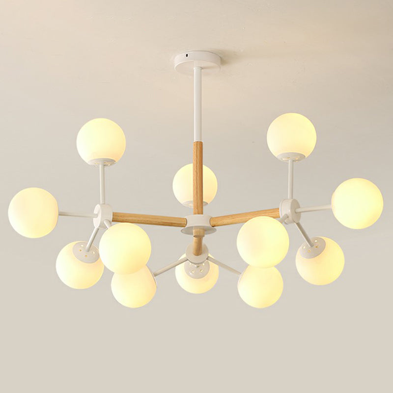 Wood Molecule Chandelier Light Fixture Nordic Metal Pendant Light with Ball Glass Shade