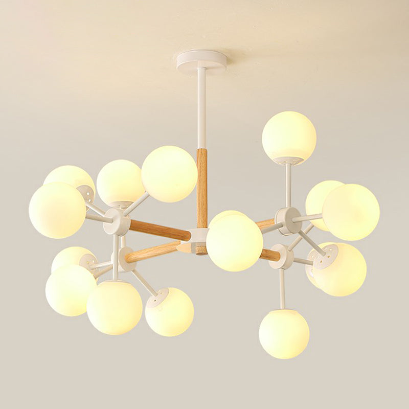 Wood Molecule Chandelier Light Fixture Nordic Metal Pendant Light with Ball Glass Shade