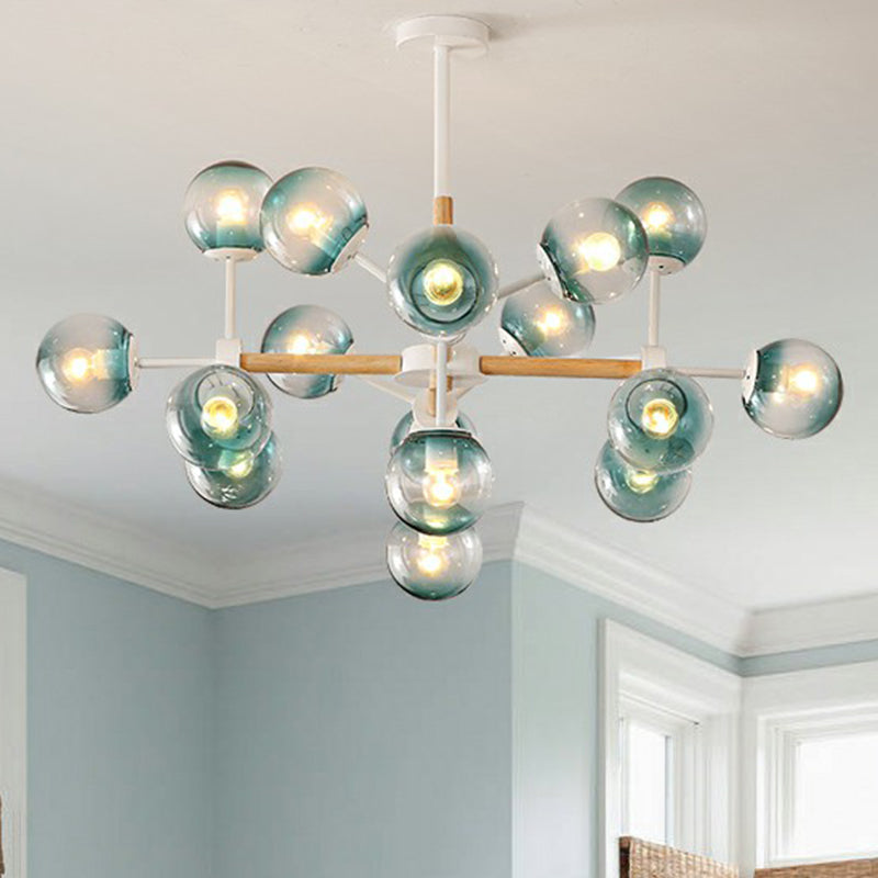 Wood Molecule Chandelier Light Fixture Nordic Metal Pendant Light with Ball Glass Shade